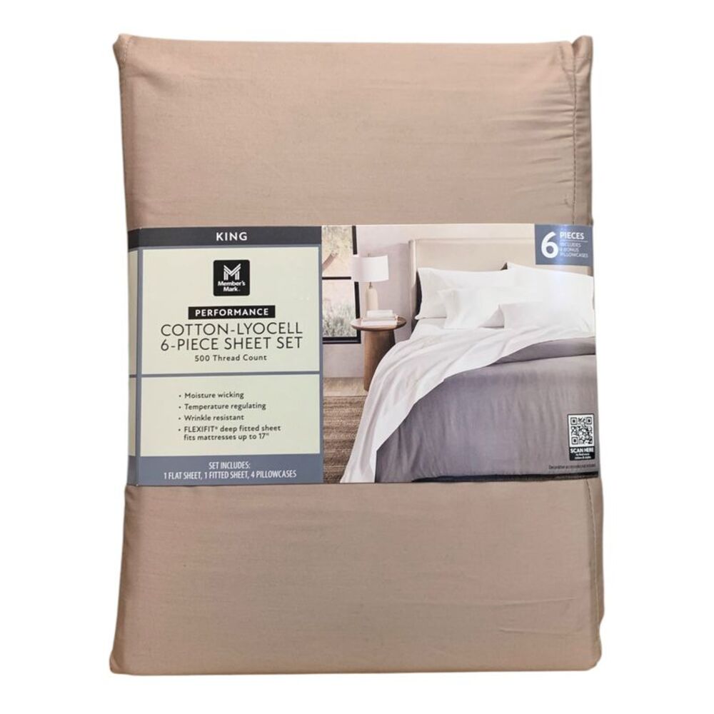 Mocha Delight - Member's Mark 500TC Performance Cotton-Lyocell Sheet Set, 6 Piec